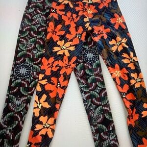 LulaRoe Juniors Floral Print Leggings Orange Multicolor One Size Fits Most